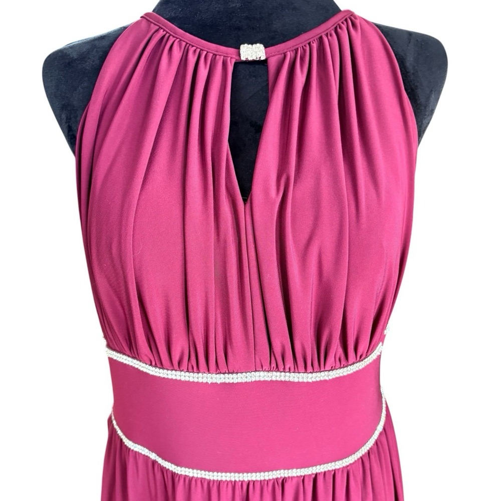 Oleg Cassini Dress Halter Jersey Knit Gown Rhinestone Waist Size 6 Bridesmaid - Picture 3 of 6